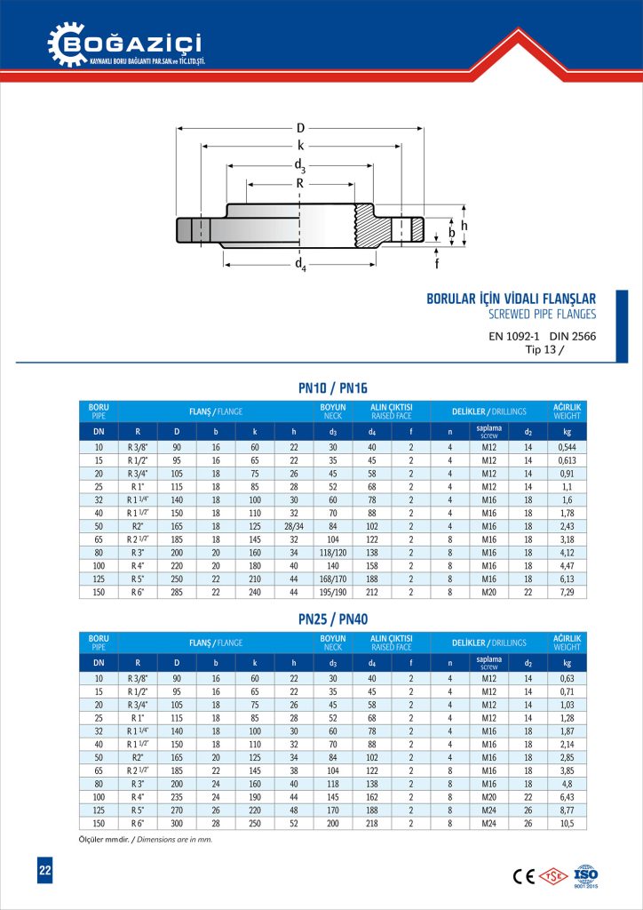 22 disli flans pn10 16